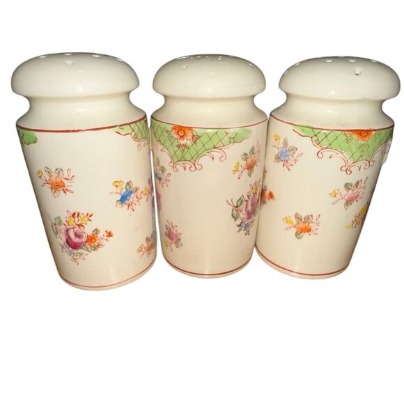 Antique Handpainted Japanese Spice Jar Set: Floral Design Salt, Pepper, Flour - Picture 6 of 8